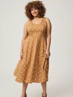 Torrid Babydoll Corset Challis Midi Dress Polka Dot Smocked Back Pockets Size 2X